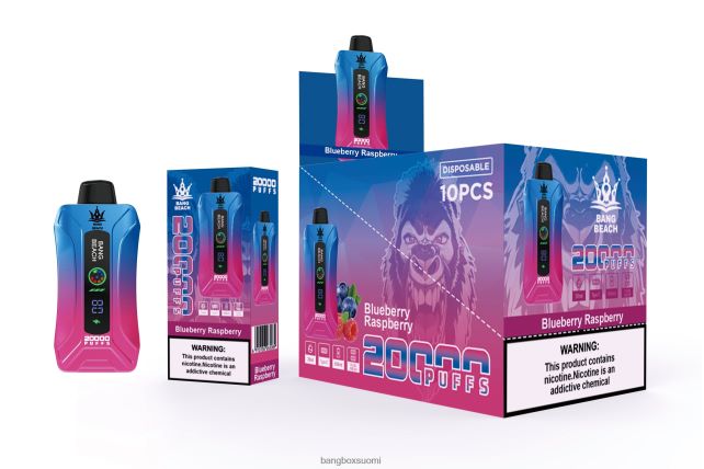 Bang Beach 20 000 puhallusta älykkään näytön vape mustikka vadelma - Bang Box Helsinki