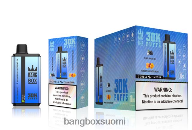 Bang Box 30 000 tuulahdusta kaksinkertaista makua musta lohikäärmejää & mangopersikka vesimeloni - Bang Box Suomi